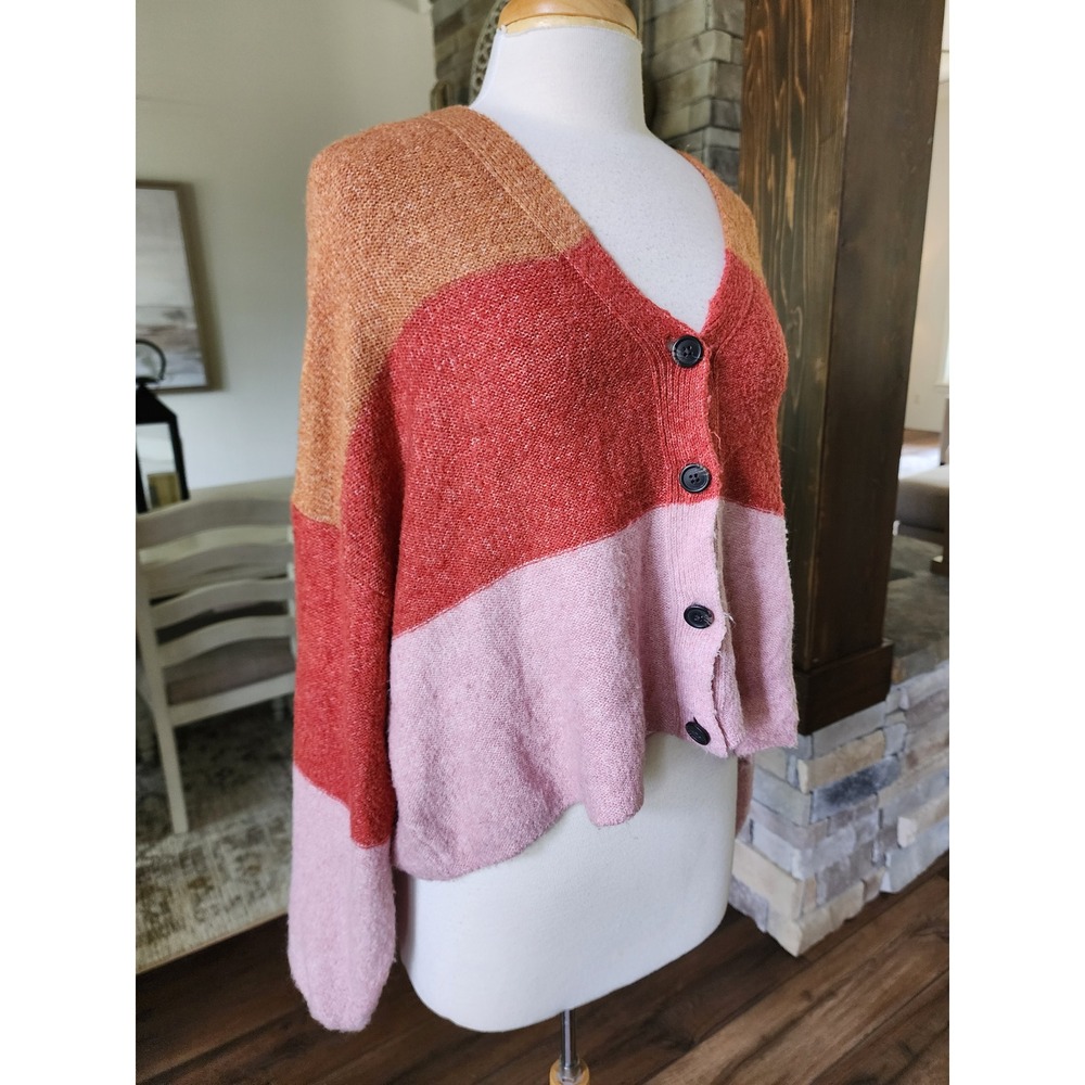 American Eagle Womens Small Colorblock Button Front Cardigan Sweater